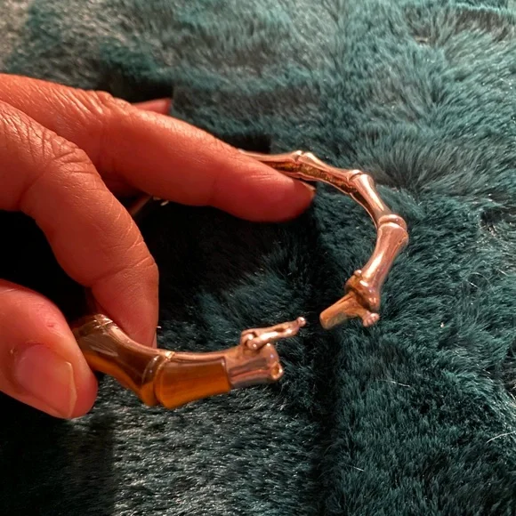 Sterling Silver and Tigereye Bamboo motif bangle bracelet - Picture 6 of 8